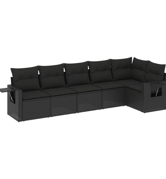 6-tlg. Garten-Sofagarnitur mit Kissen Schwarz Poly Rattan