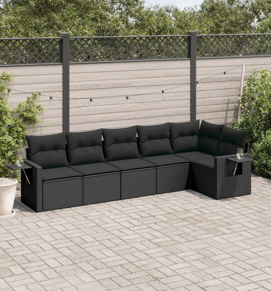 6-tlg. Garten-Sofagarnitur mit Kissen Schwarz Poly Rattan