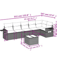 7-tlg. Garten-Sofagarnitur mit Kissen Beige Poly Rattan