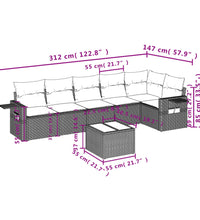 7-tlg. Garten-Sofagarnitur mit Kissen Braun Poly Rattan