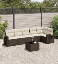 7-tlg. Garten-Sofagarnitur mit Kissen Braun Poly Rattan