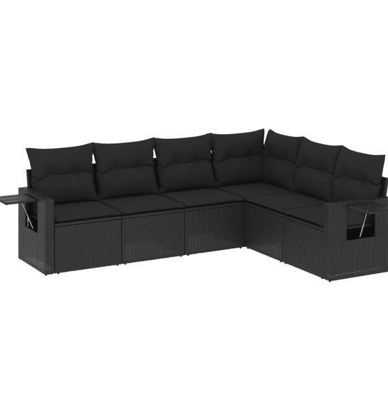 6-tlg. Garten-Sofagarnitur mit Kissen Schwarz Poly Rattan