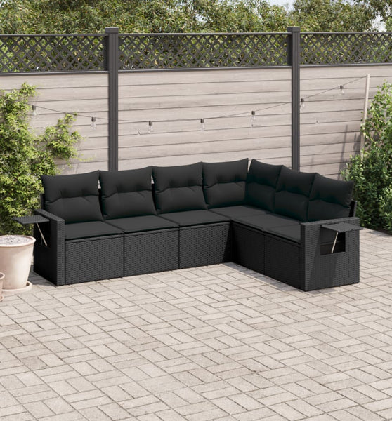 6-tlg. Garten-Sofagarnitur mit Kissen Schwarz Poly Rattan