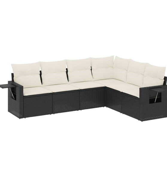 6-tlg. Garten-Sofagarnitur mit Kissen Schwarz Poly Rattan