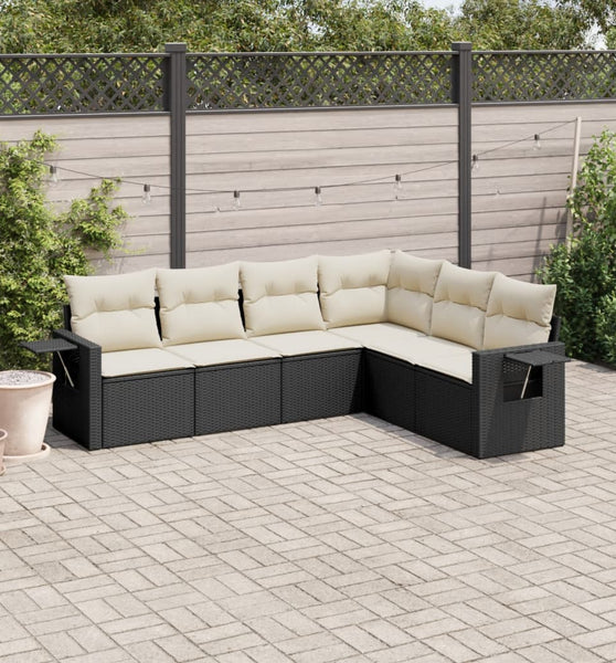 6-tlg. Garten-Sofagarnitur mit Kissen Schwarz Poly Rattan