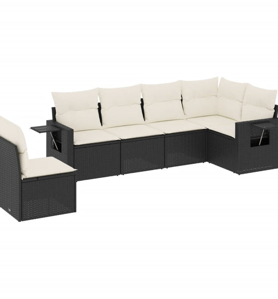 6-tlg. Garten-Sofagarnitur mit Kissen Schwarz Poly Rattan