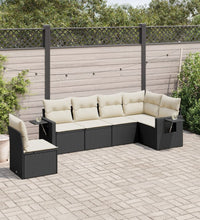 6-tlg. Garten-Sofagarnitur mit Kissen Schwarz Poly Rattan