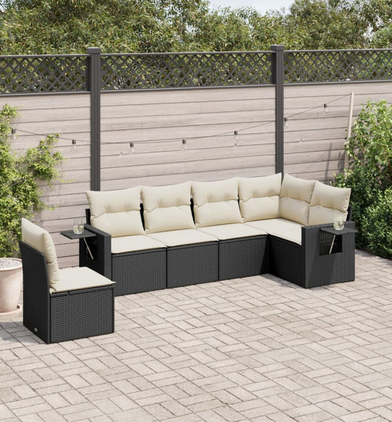 6-tlg. Garten-Sofagarnitur mit Kissen Schwarz Poly Rattan