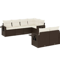 7-tlg. Garten-Sofagarnitur mit Kissen Braun Poly Rattan