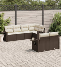 7-tlg. Garten-Sofagarnitur mit Kissen Braun Poly Rattan