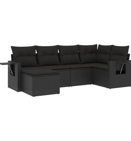 6-tlg. Garten-Sofagarnitur mit Kissen Schwarz Poly Rattan