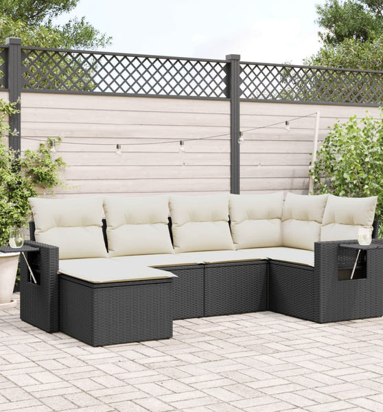 6-tlg. Garten-Sofagarnitur mit Kissen Schwarz Poly Rattan