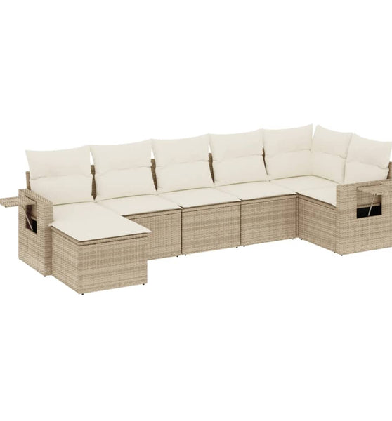 7-tlg. Garten-Sofagarnitur mit Kissen Beige Poly Rattan
