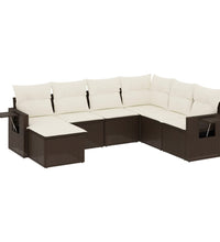 7-tlg. Garten-Sofagarnitur mit Kissen Braun Poly Rattan
