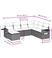 7-tlg. Garten-Sofagarnitur mit Kissen Braun Poly Rattan