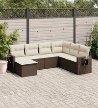 7-tlg. Garten-Sofagarnitur mit Kissen Braun Poly Rattan