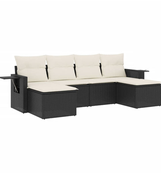 6-tlg. Garten-Sofagarnitur mit Kissen Schwarz Poly Rattan