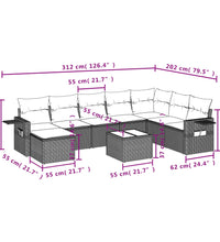 9-tlg. Garten-Sofagarnitur mit Kissen Braun Poly Rattan