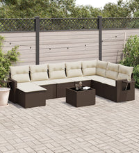 9-tlg. Garten-Sofagarnitur mit Kissen Braun Poly Rattan