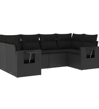 6-tlg. Garten-Sofagarnitur mit Kissen Schwarz Poly Rattan