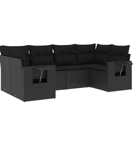 6-tlg. Garten-Sofagarnitur mit Kissen Schwarz Poly Rattan