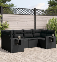 6-tlg. Garten-Sofagarnitur mit Kissen Schwarz Poly Rattan