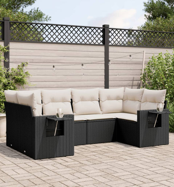 6-tlg. Garten-Sofagarnitur mit Kissen Schwarz Poly Rattan