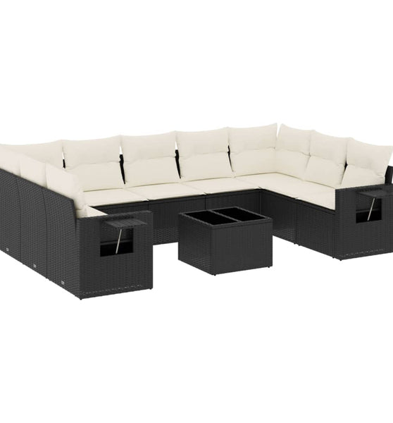 10-tlg. Garten-Sofagarnitur mit Kissen Schwarz Poly Rattan