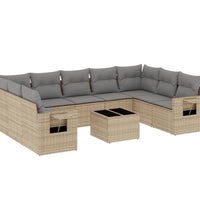 10-tlg. Garten-Sofagarnitur mit Kissen Beige Poly Rattan