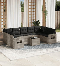 10-tlg. Garten-Sofagarnitur mit Kissen Hellgrau Poly Rattan