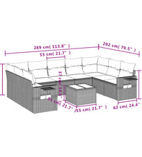 10-tlg. Garten-Sofagarnitur mit Kissen Braun Poly Rattan