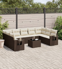 10-tlg. Garten-Sofagarnitur mit Kissen Braun Poly Rattan