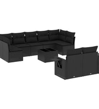 10-tlg. Garten-Sofagarnitur mit Kissen Schwarz Poly Rattan