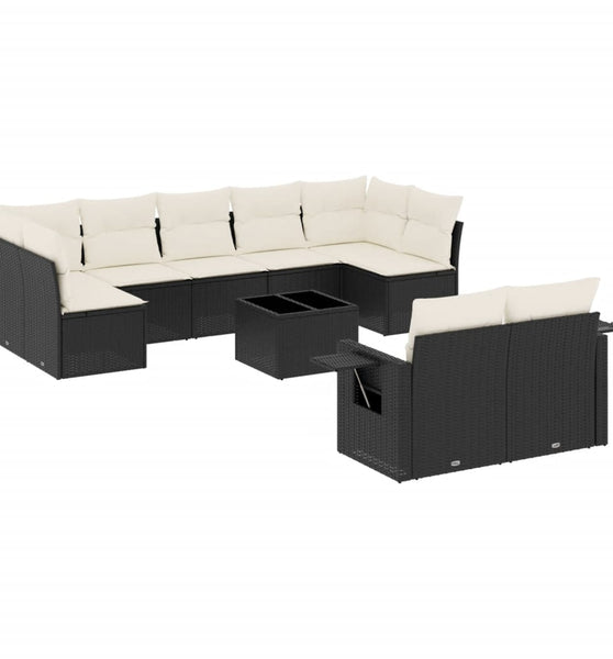 10-tlg. Garten-Sofagarnitur mit Kissen Schwarz Poly Rattan