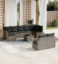 10-tlg. Garten-Sofagarnitur mit Kissen Grau Poly Rattan
