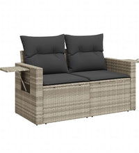 10-tlg. Garten-Sofagarnitur mit Kissen Hellgrau Poly Rattan