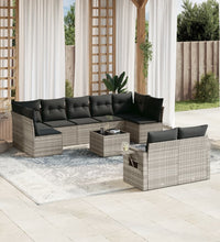 10-tlg. Garten-Sofagarnitur mit Kissen Hellgrau Poly Rattan