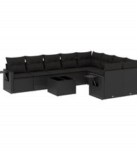 10-tlg. Garten-Sofagarnitur mit Kissen Schwarz Poly Rattan