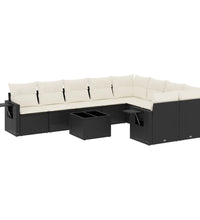 10-tlg. Garten-Sofagarnitur mit Kissen Schwarz Poly Rattan