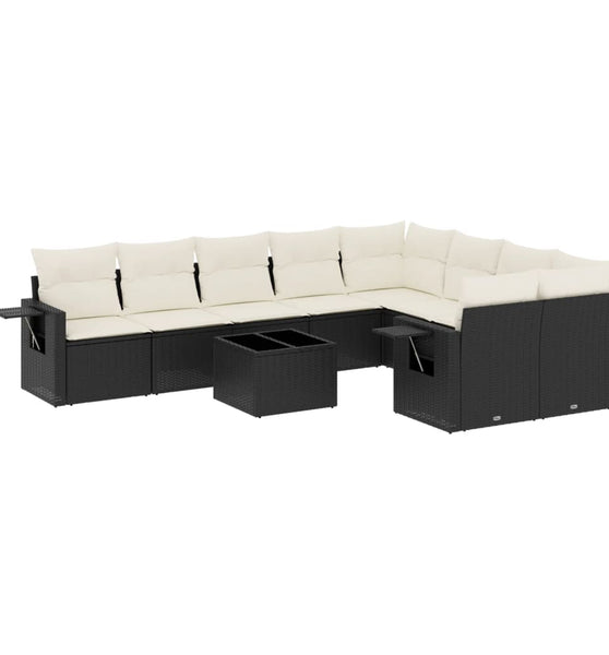 10-tlg. Garten-Sofagarnitur mit Kissen Schwarz Poly Rattan