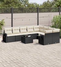 10-tlg. Garten-Sofagarnitur mit Kissen Schwarz Poly Rattan