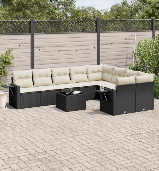 10-tlg. Garten-Sofagarnitur mit Kissen Schwarz Poly Rattan