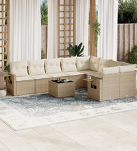 10-tlg. Garten-Sofagarnitur mit Kissen Beige Poly Rattan