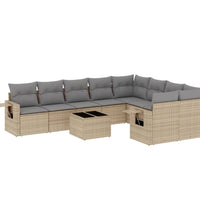 10-tlg. Garten-Sofagarnitur mit Kissen Beige Poly Rattan