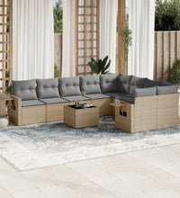 10-tlg. Garten-Sofagarnitur mit Kissen Beige Poly Rattan
