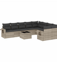 10-tlg. Garten-Sofagarnitur mit Kissen Hellgrau Poly Rattan