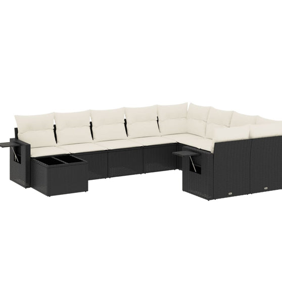 10-tlg. Garten-Sofagarnitur mit Kissen Schwarz Poly Rattan