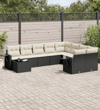 10-tlg. Garten-Sofagarnitur mit Kissen Schwarz Poly Rattan