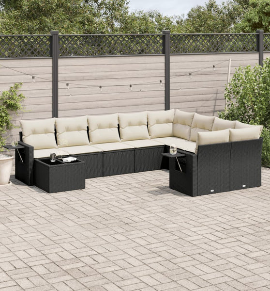 10-tlg. Garten-Sofagarnitur mit Kissen Schwarz Poly Rattan