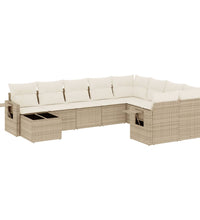 10-tlg. Garten-Sofagarnitur mit Kissen Beige Poly Rattan